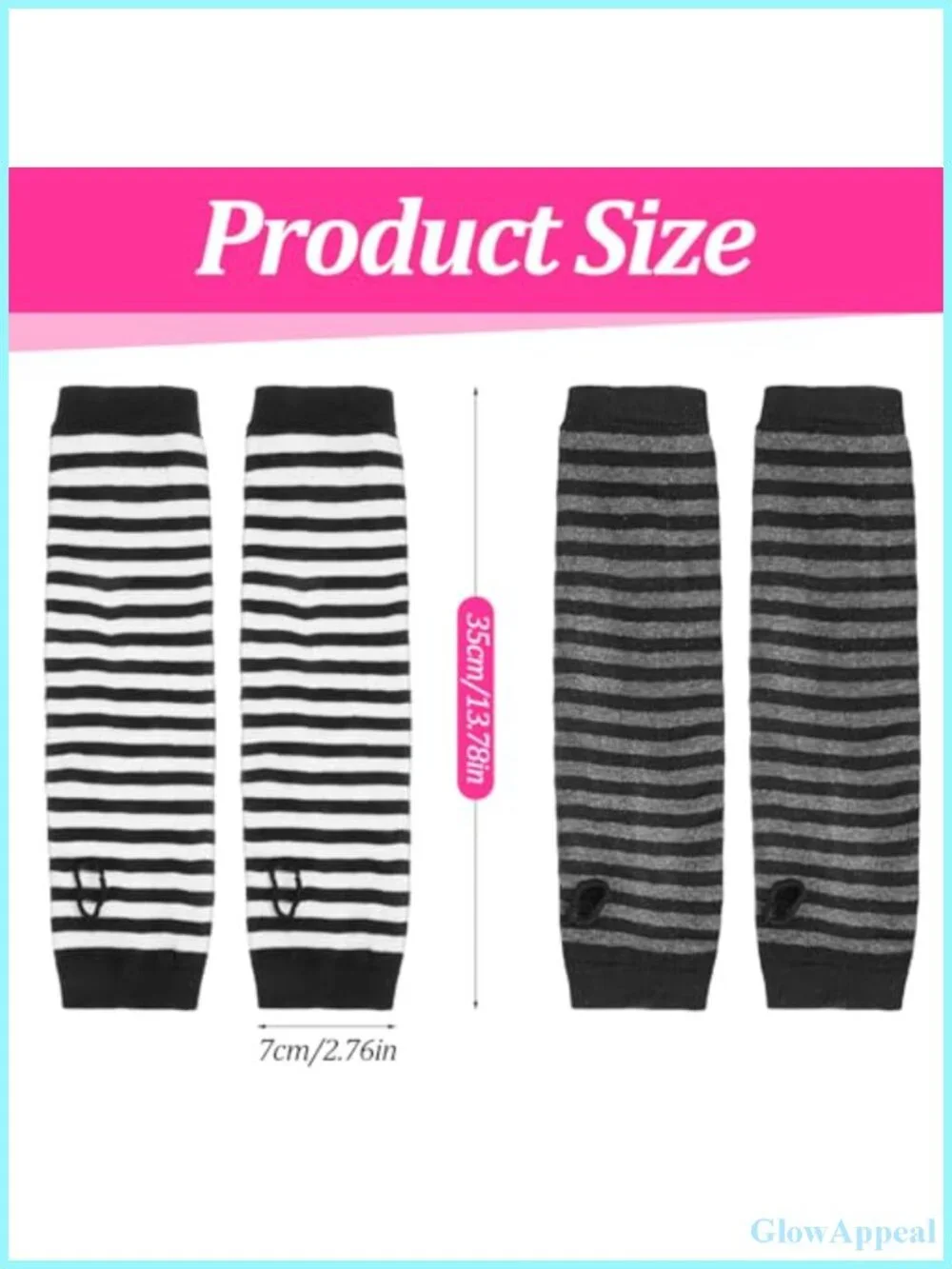 2 Pairs Striped Arm Warmers Fingerless Gothic Gloves with Thumb Hole